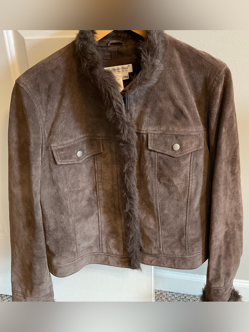 Vintage Coldwater Creek Brown Suede Jacket with Faux Fur Trim - Petite Medium